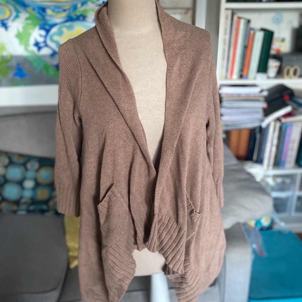 GAP Cashmere Blend Flowy Cardigan Sweater M Tan Pockets VGUC